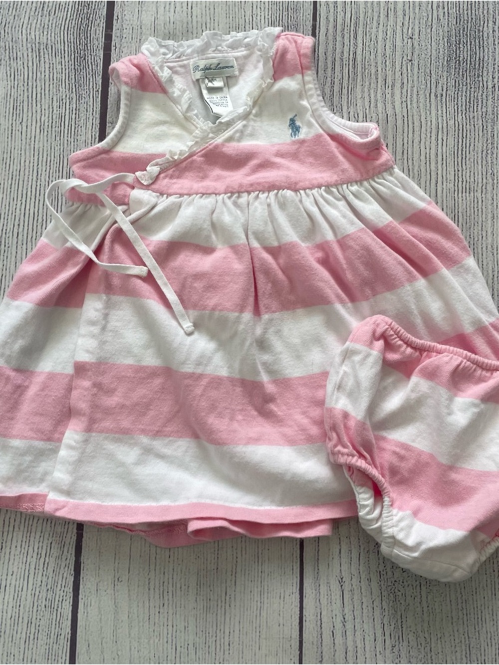 Ralph Lauren Pink & White Striped Dress with Bloomers Size 6 months